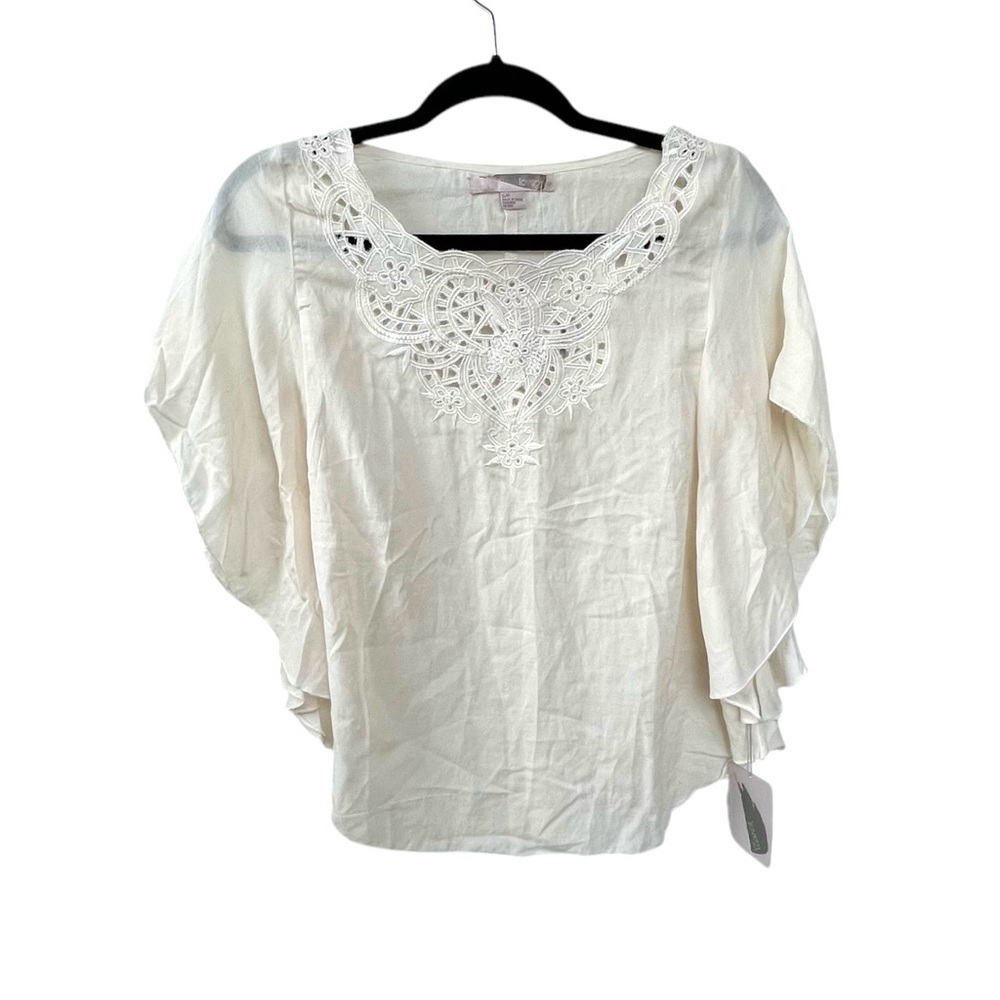 FOREVER 21 Cotton Boho Oversized Embroidered Blouse Cream S